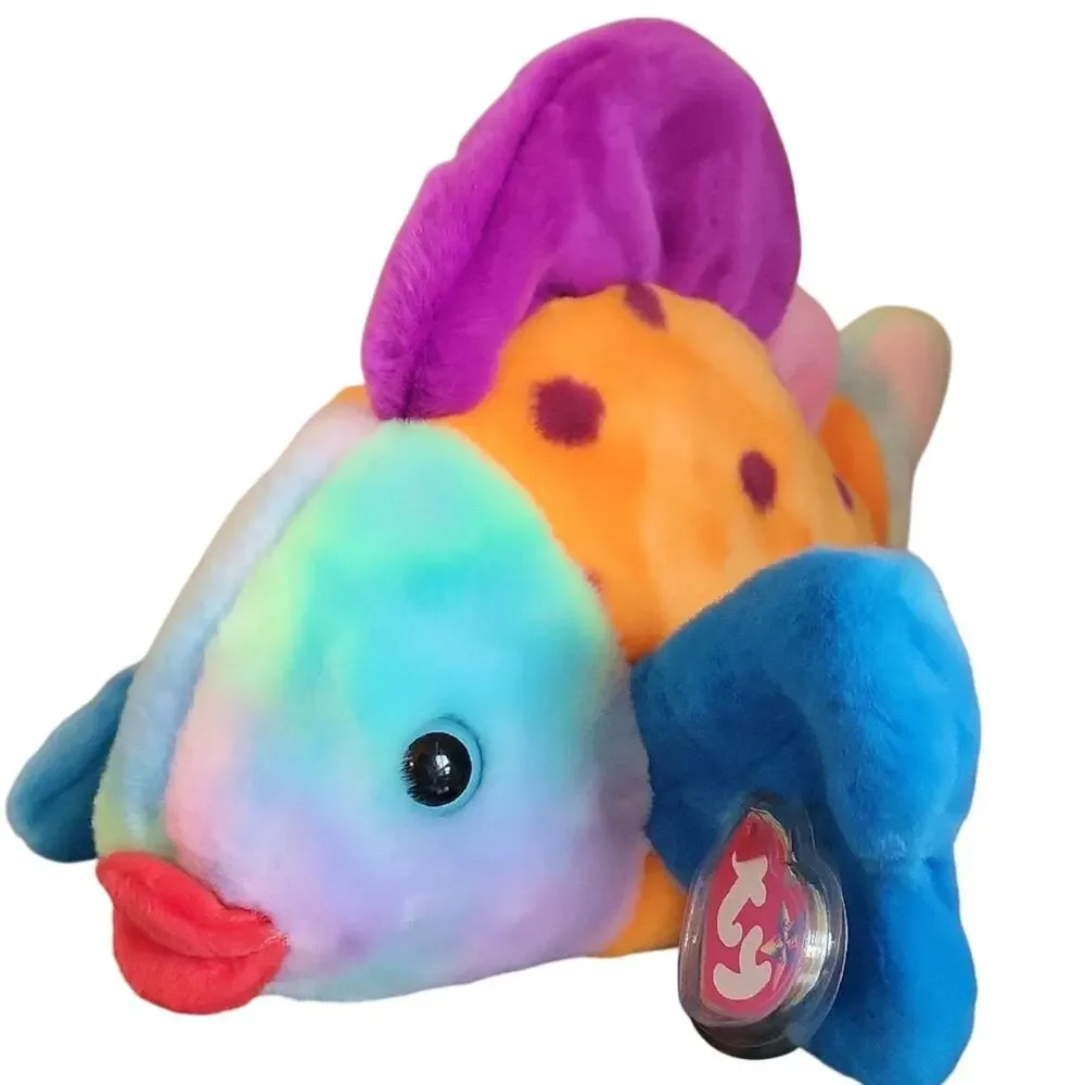 Ty Beanie Baby Lips Vibrant Plush Fish with Blue and Orange